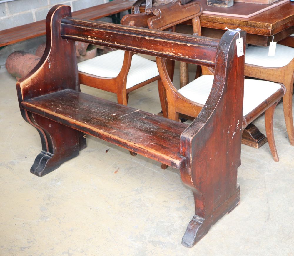 A small Victorian pine pew from the Lewes Arms Public House, W.106cm, D.43cm, H.84cm